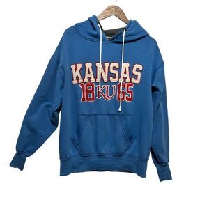 VTG Fourth One Kansas Jayhawks Hoodie L Blue Embroidered Collegiate Y2K Retro